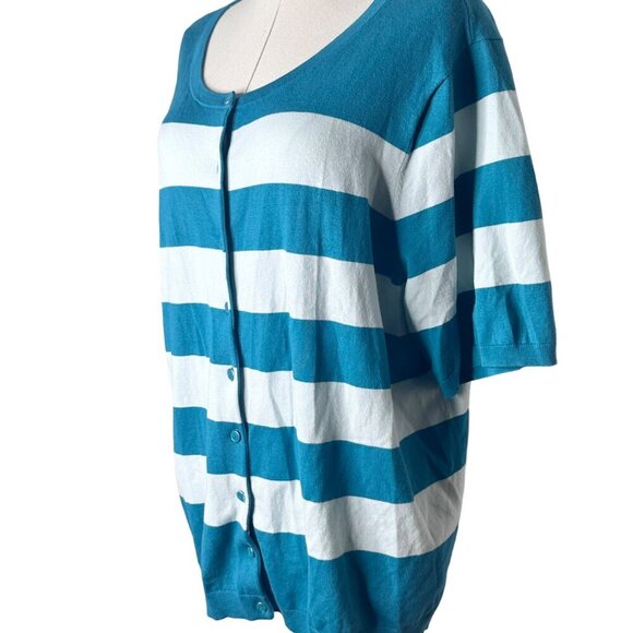 NWOT Talbots Plus Striped Button-Down Cardigan Womens 3X Blue White Pima Cotton - Picture 3 of 8